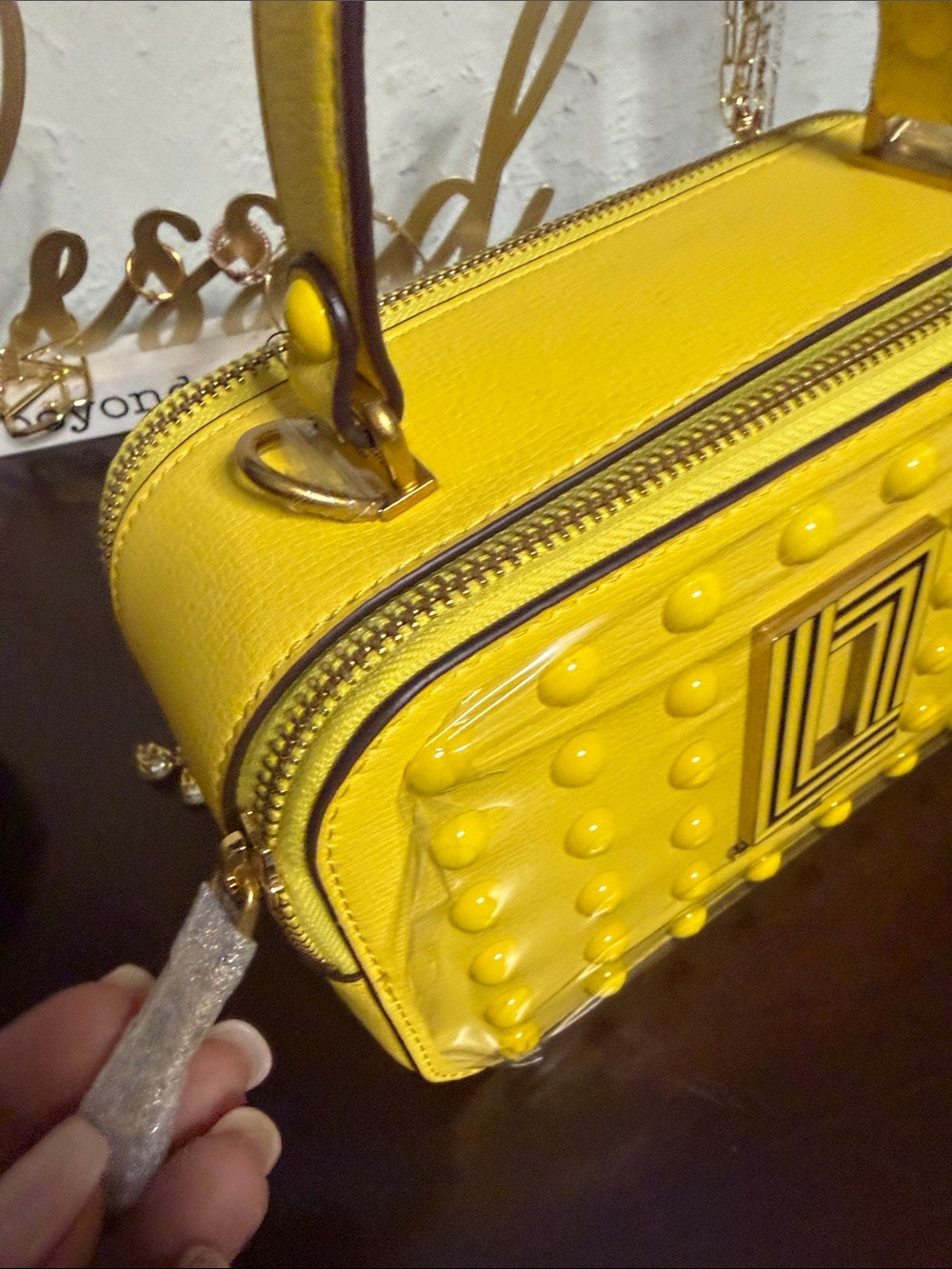 Karl Lagerfeld Yellow Studded Mini Top-Handle Bag - Picture 4 of 8